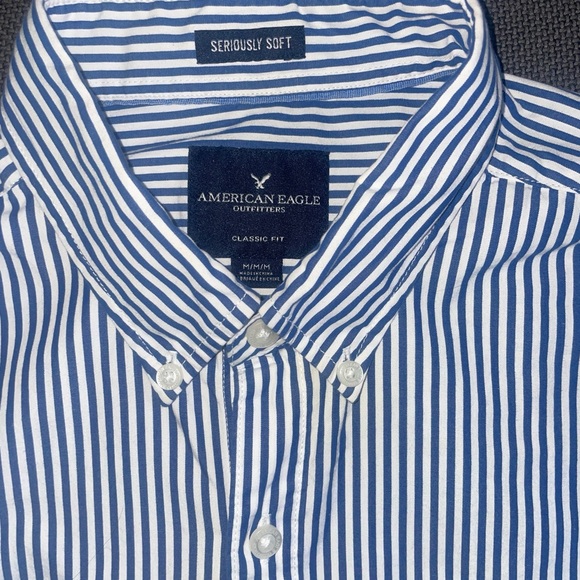 TWO SHIRTS American Eagle Outfitter Classic Fit Stripped Blue and Stripped Tan M - Picture 5 of 11